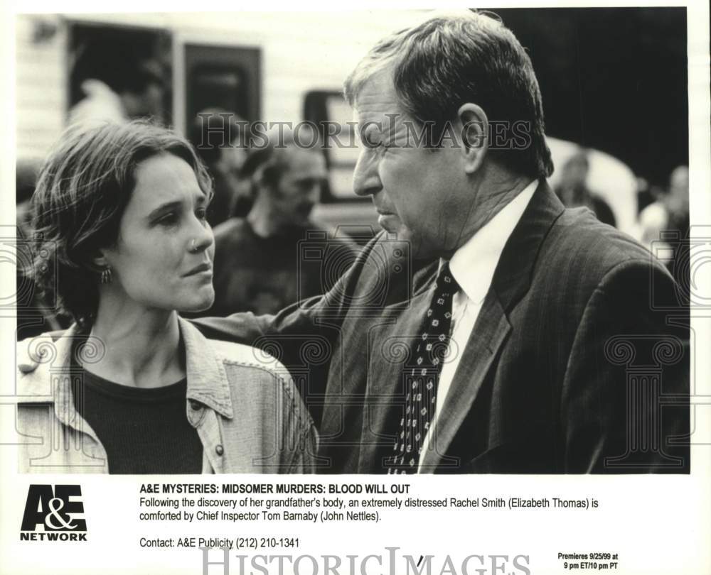 1999 Press Photo Elizabeth Thomas &amp; John Nettles star in A&amp;E Mysteries movie- Historic Images