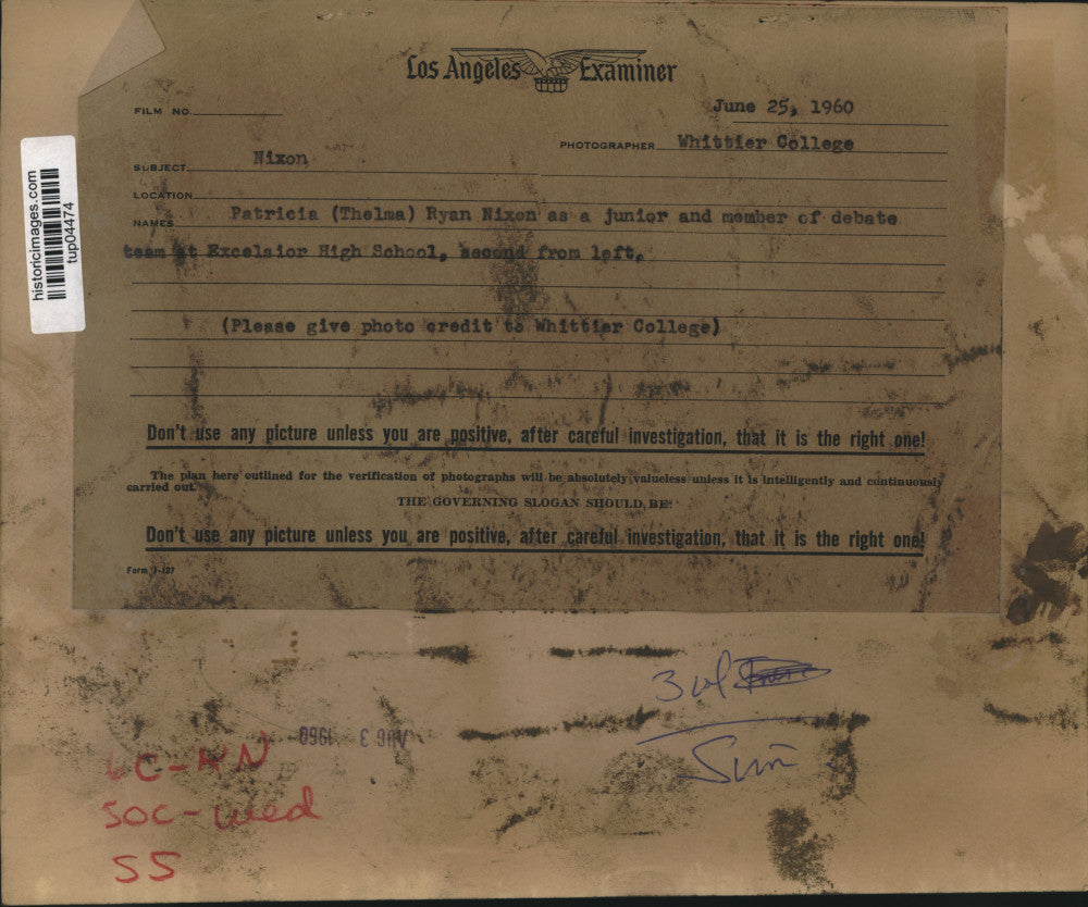 1960 Press Photo Patricia (Thelma) Ryan Nixon, Excelsior High School, California