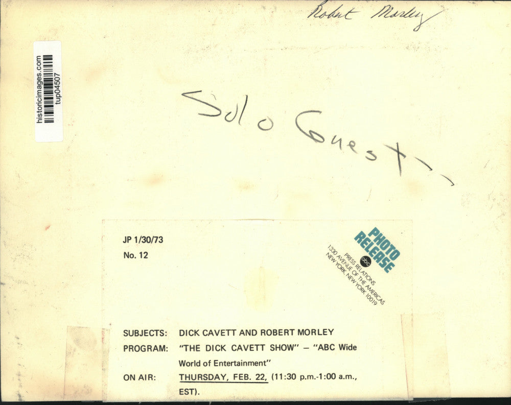 1973 Press Photo Dick Cavett & Robert Morley on "The Dick Cavett Show" on ABC