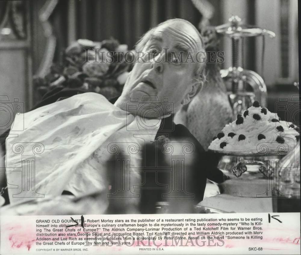 1978 Press Photo Robert Morley in "Who's Killing the Great Chefs of Europe?"- Historic Images
