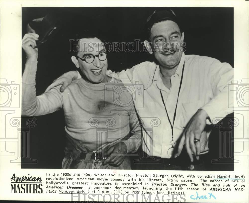 1990 Press Photo Director Preston Sturges &amp; Comedian Harold Lloyd on PBS- Historic Images