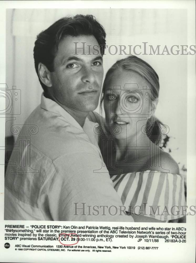 1988 Press Photo Ken Olin and Patricia Wettig costar in &quot;Police Story&quot; on ABC- Historic Images