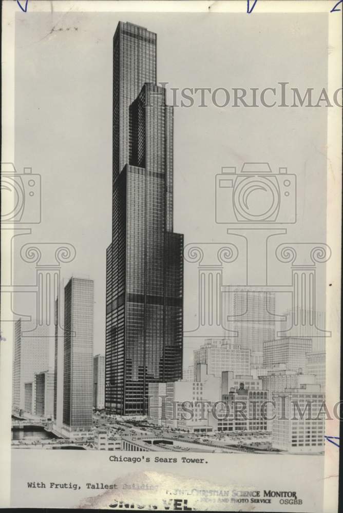 1979 Press Photo Artist&#39;s sketch of the Sears Tower in Chicago, Illinois- Historic Images