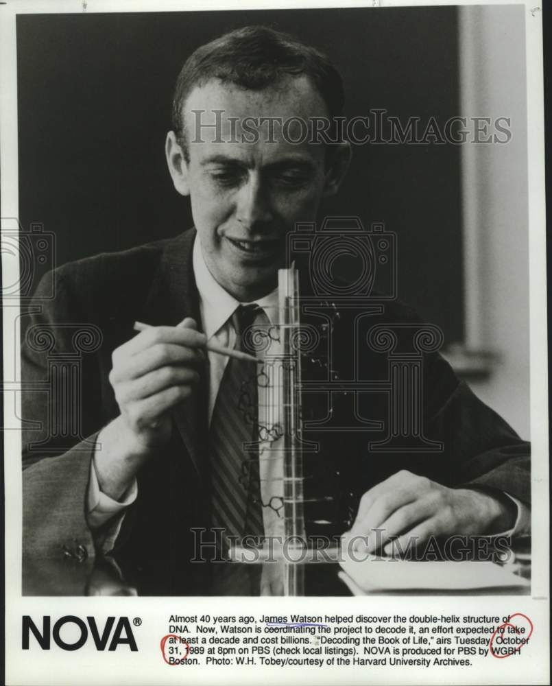 1989 Press Photo James Watson hosts "Decoding the Book of Life" on PBS- Historic Images