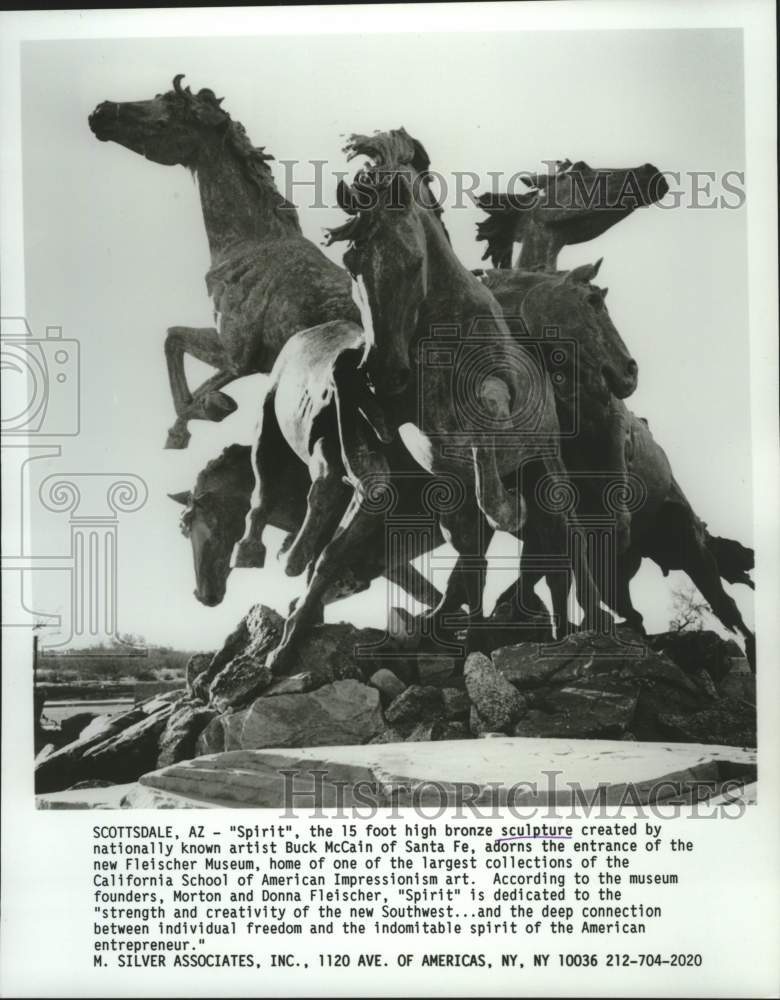 1990 Press Photo &quot;Spirit&quot; sculpture by Buck McCain in Scottsdale, Arizona- Historic Images