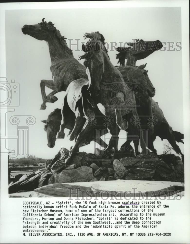 1990 Press Photo "Spirit" sculpture by Buck McCain in Scottsdale, Arizona- Historic Images