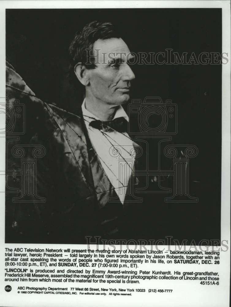 1992 Press Photo Scene from the ABC Television documentary "Lincoln" - tup05714- Historic Images