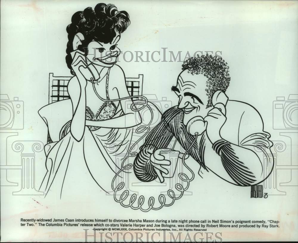 1980 Press Photo Artist&#39;s sketch of James Caan &amp; Marsha Mason in &quot;Chapter Two&quot;- Historic Images