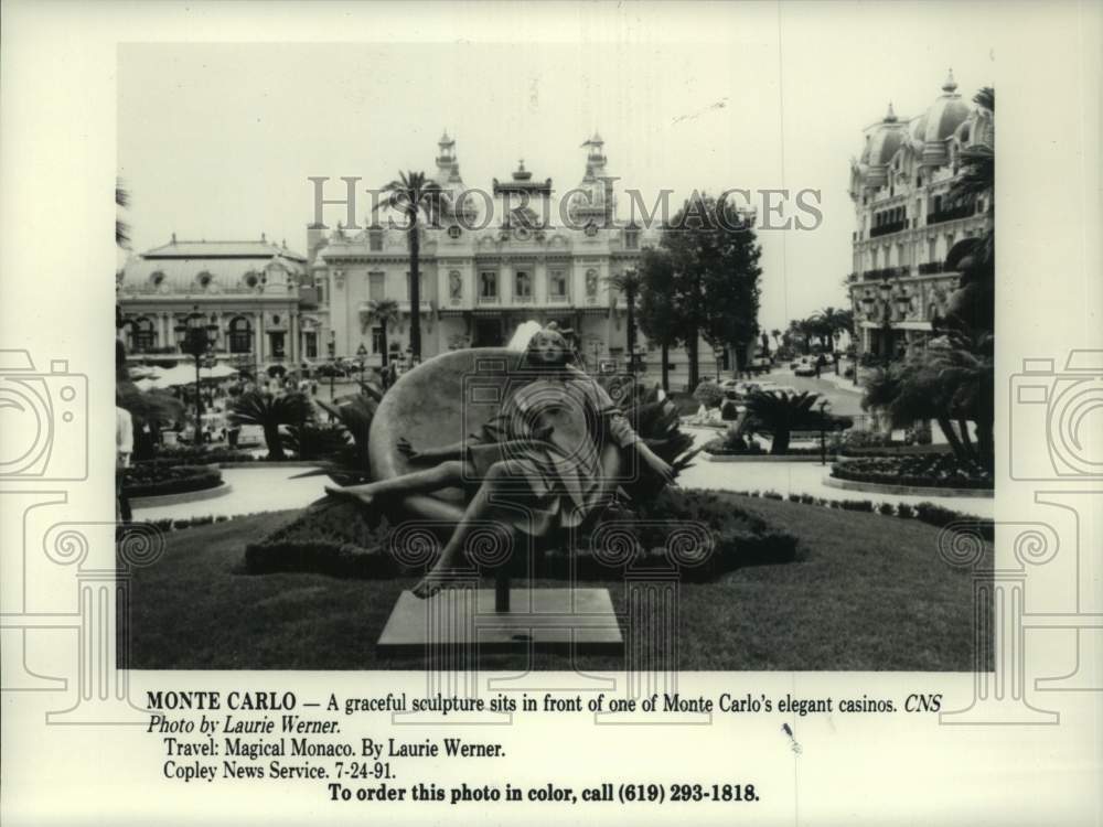 1991 Press Photo Sculpture on the grounds of a casino in Monte Carlo, Monaco- Historic Images