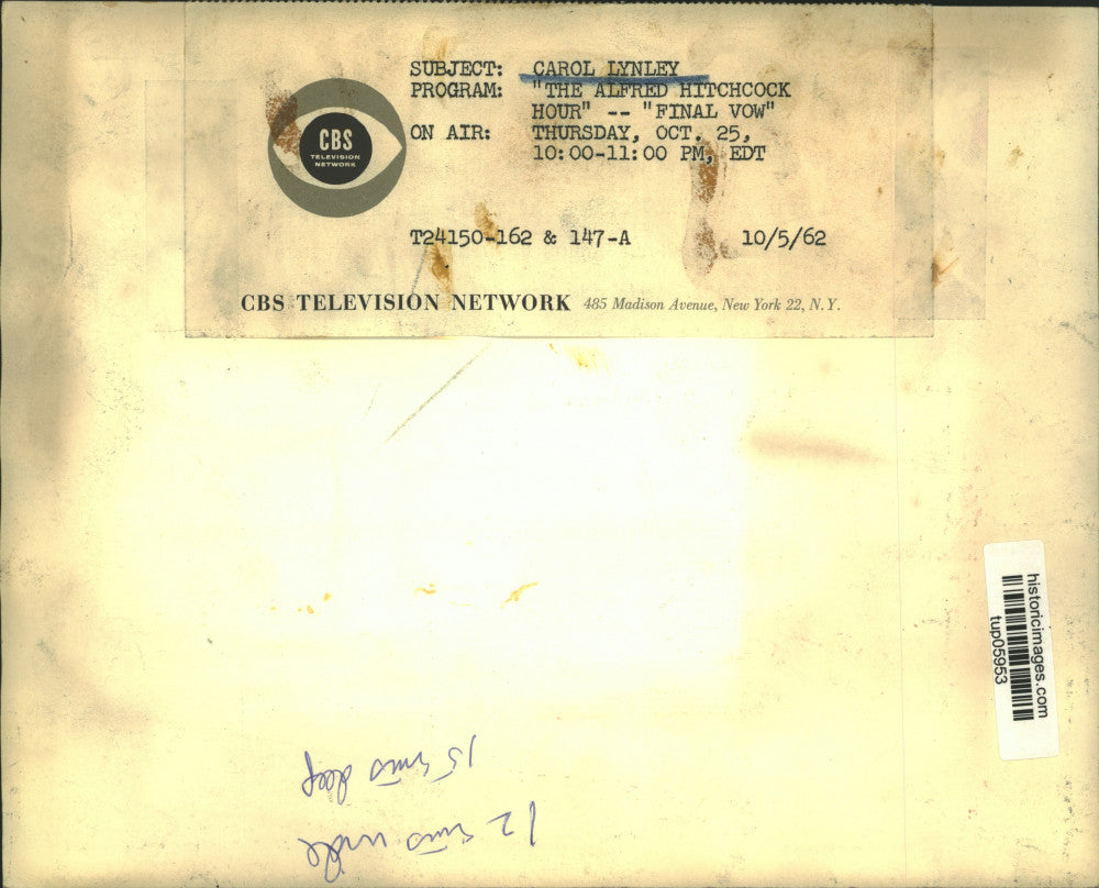 1962 Press Photo Carol Lynley stars in episode of "The Alfred Hitchcock Hour"