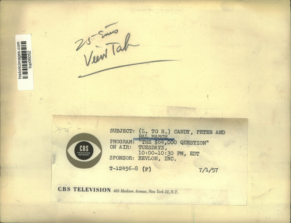 1957 Press Photo Candy, Peter and Hal March on "The $64,000 Question" on CBS