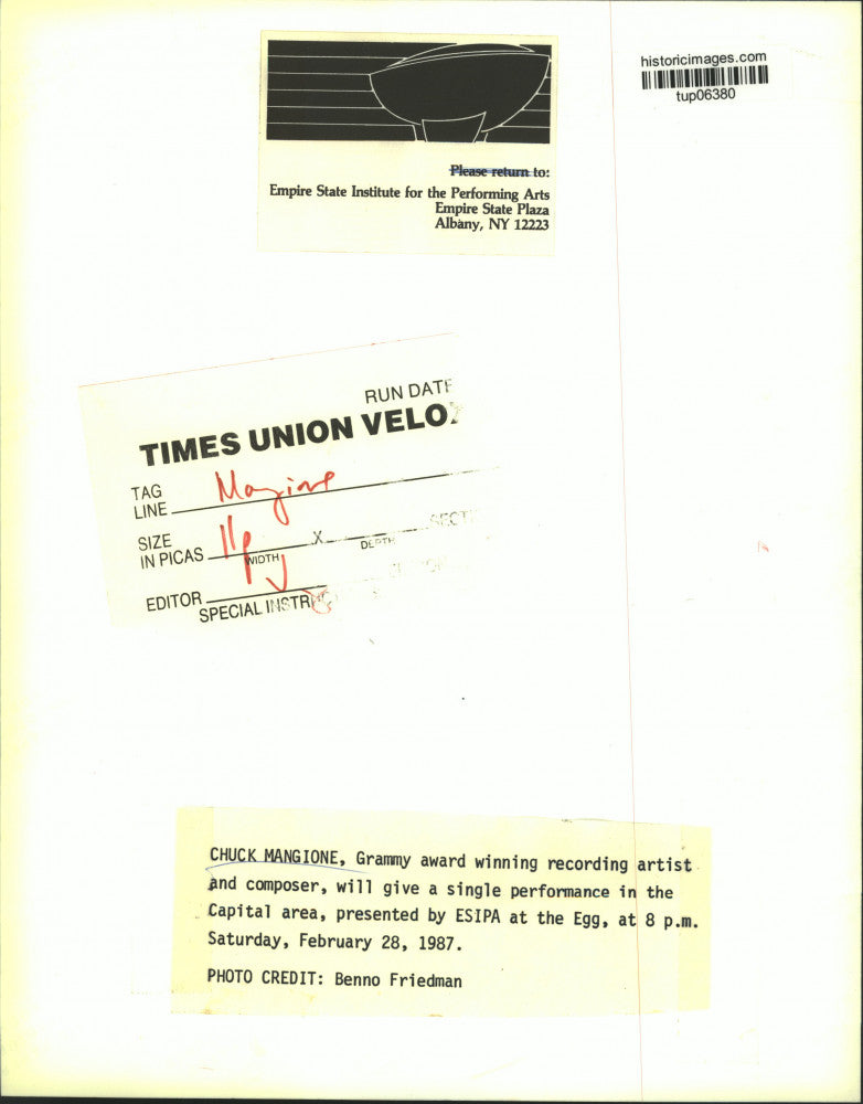 1987 Press Photo Musical artist Chuck Mangione - tup06380