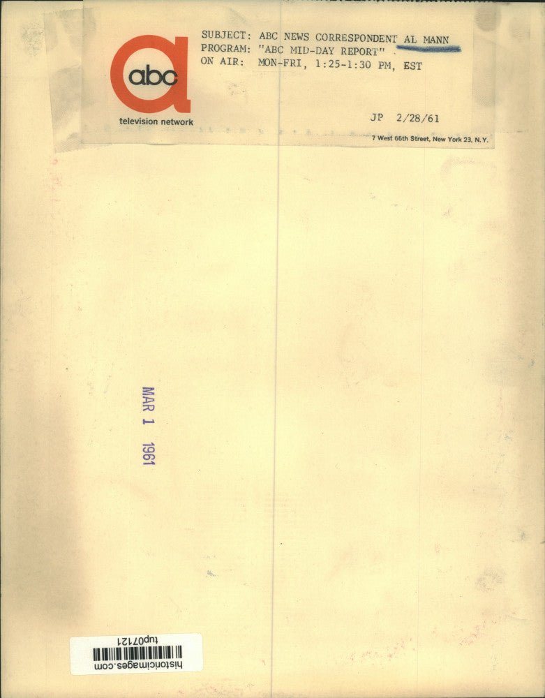 1961 Press Photo ABC News correspondent Al Mann, "ABC Mid-Day Report"