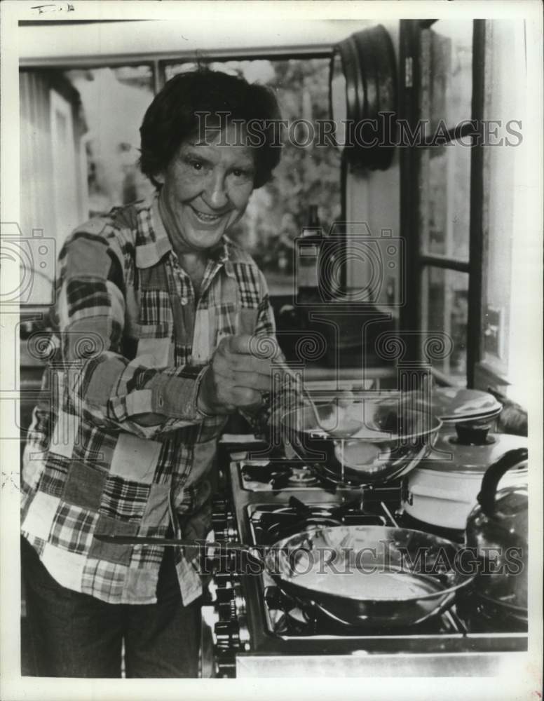 1977 Press Photo Actor Burgess Meredith in kitchen of his California home- Historic Images