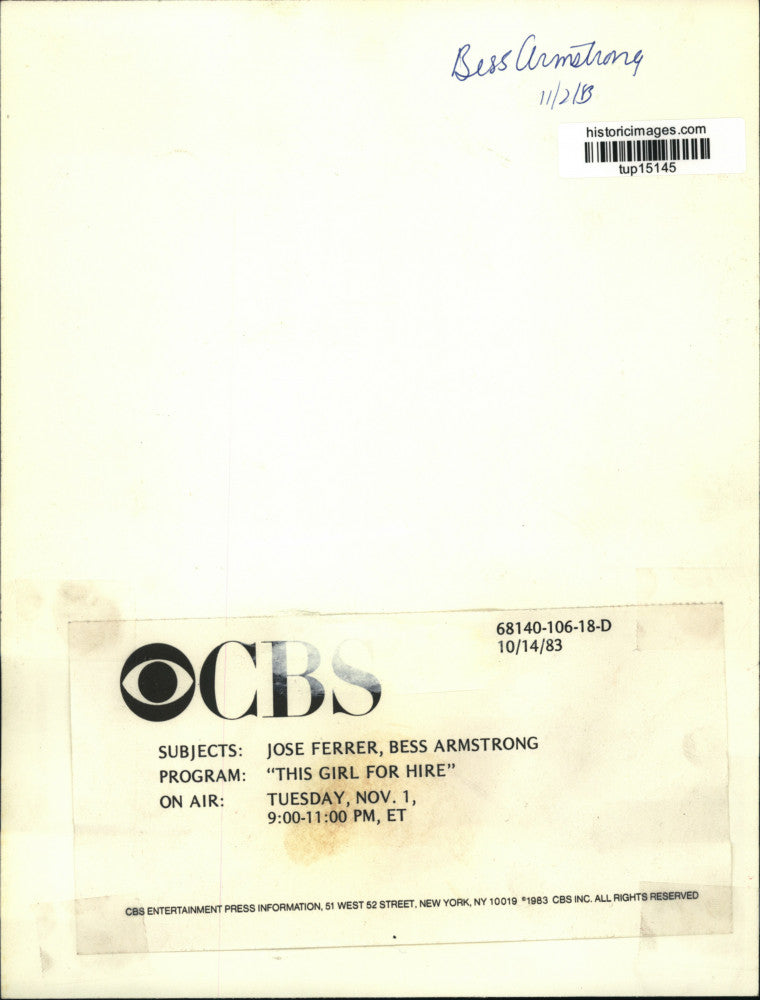 1983 Press Photo Jose Ferrer with Bess Armstrong in "This Girl For Hire" on CBS