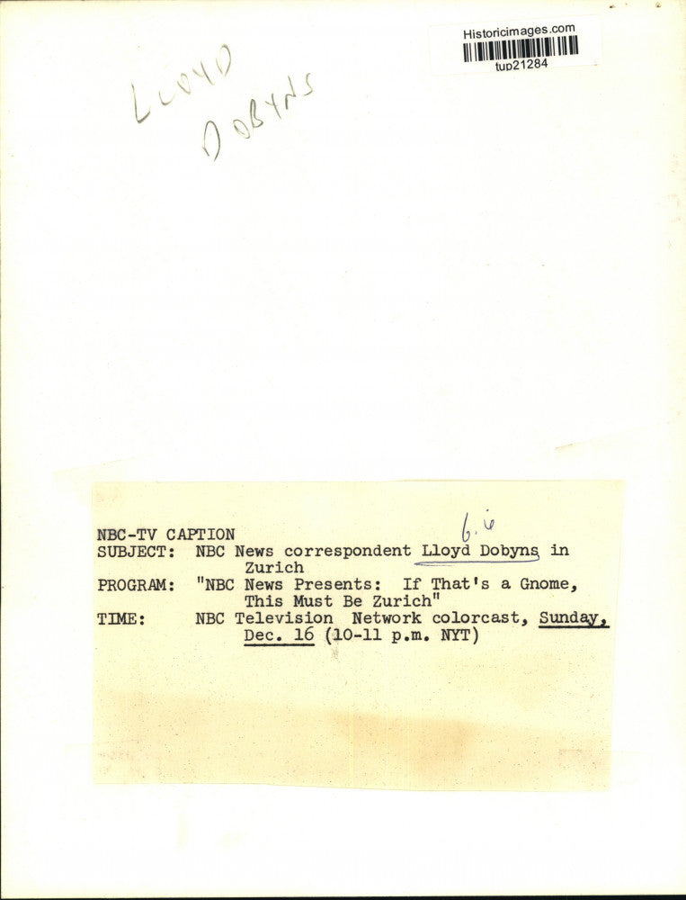 Press Photo NBC News Correspondent Lloyd Dobyns in Zurich - tup21284
