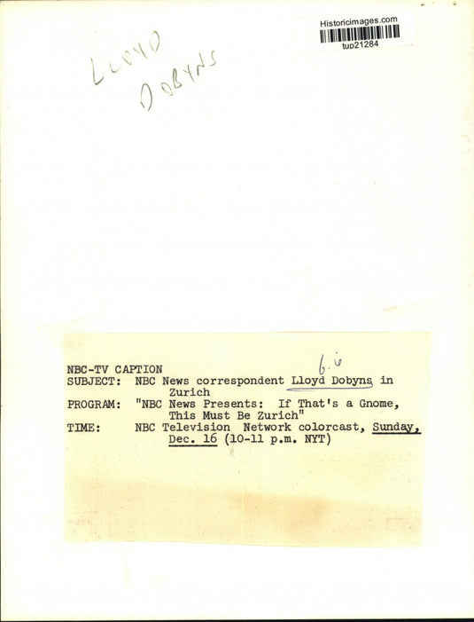 Press Photo NBC News Correspondent Lloyd Dobyns in Zurich - tup21284