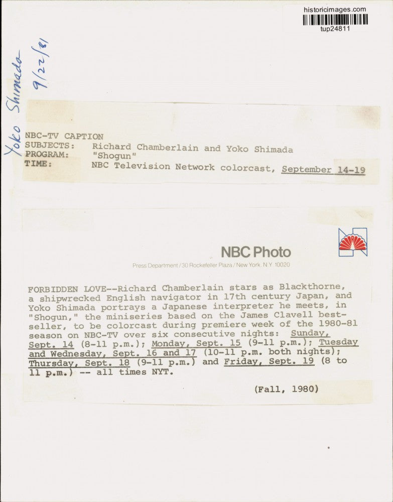 1980 Press Photo Richard Chamberlain & Yoko Shimada Star in "Shogun" on NBC-TV