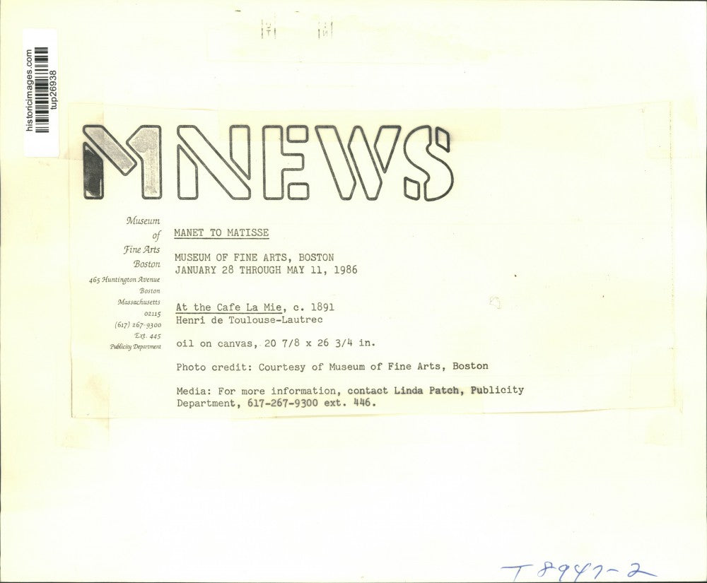 Press Photo "At the Cafe La Mie" by Henri de Toulouse-Lautrec - tup26938