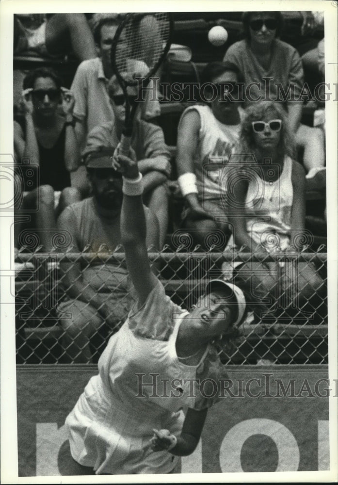 1989 Press Photo Tennis player Gretchen Magers, Central Park, Schenectady, NY- Historic Images