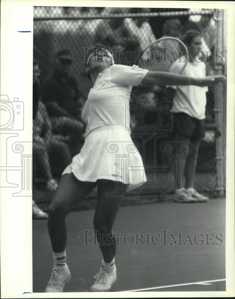 Press Photo Clare Wood serves during OTB Open qualifier in Schenectady, New York- Historic Images