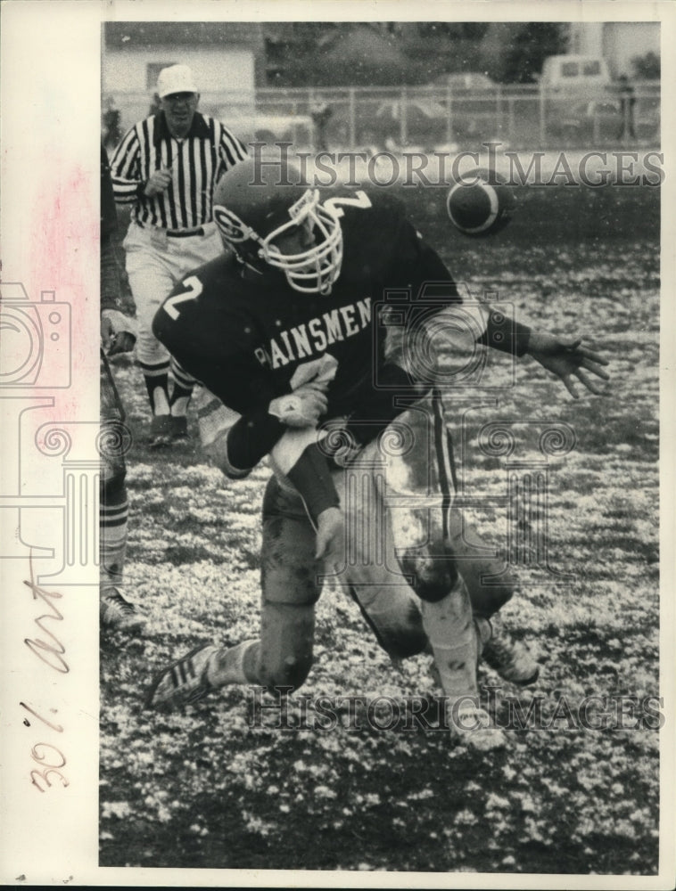 1984 Press Photo High school football game on snowy field in Schenectady, NY- Historic Images