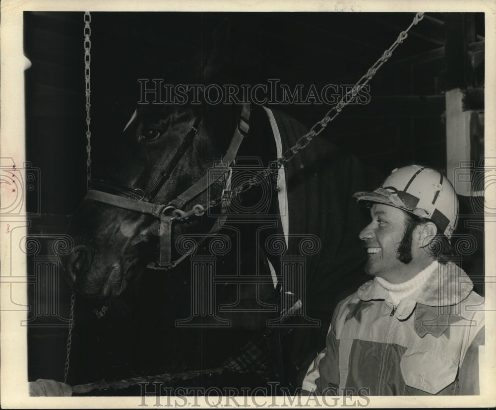 Press Photo Jockey J.P. Morel with Nardins Joy at Saratoga Raceway in New York- Historic Images