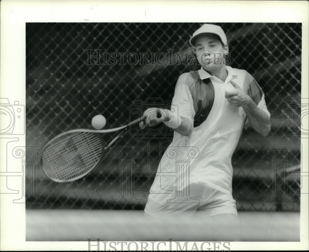 Press Photo Tennis player swings at ball during match in New York - tus00843- Historic Images