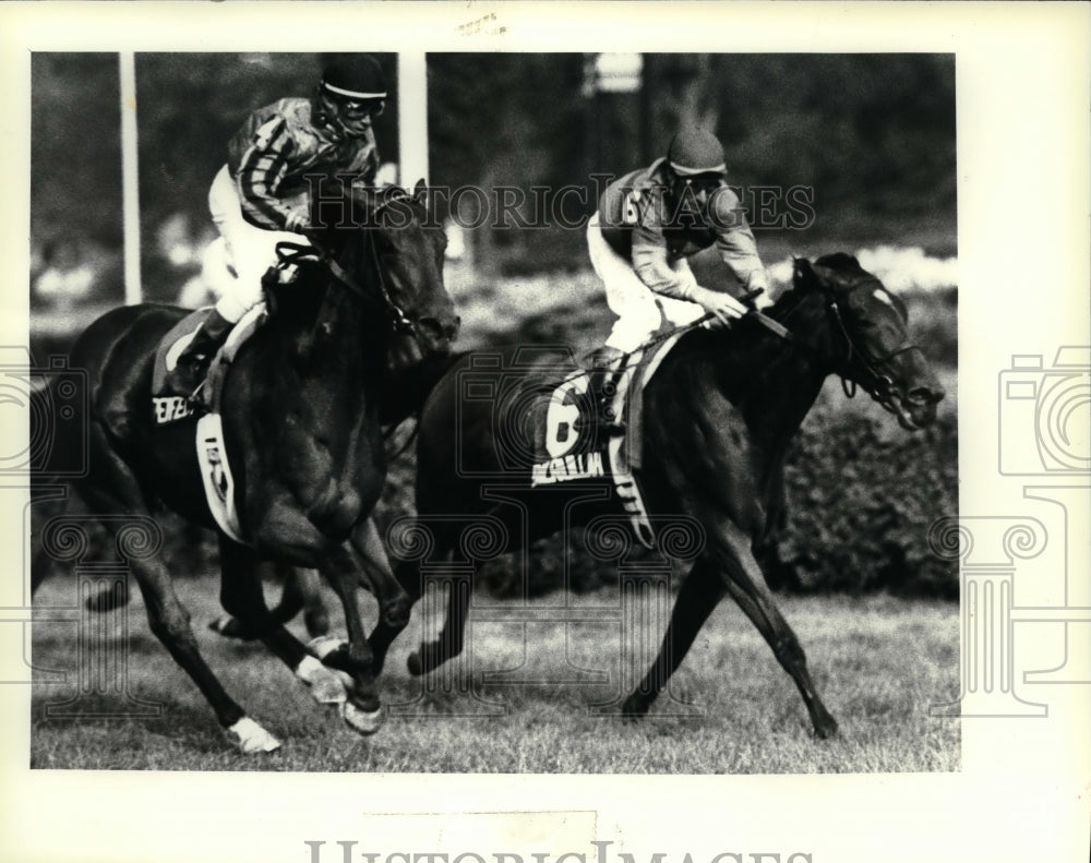 1987 Press PhotoJean Cruguet rides Bailrullah to win in Saratoga, New York race- Historic Images