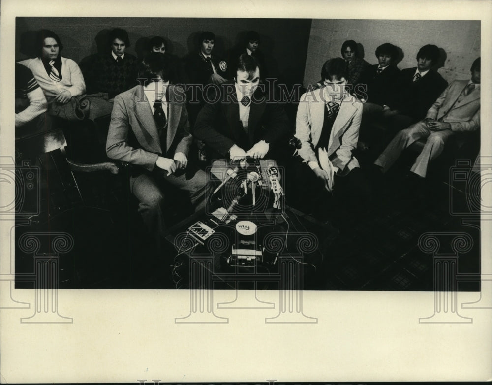 Press Photo Union College hockey captains talk to press in Schenectady, New York- Historic Images