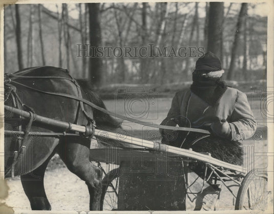 1961 Press Photo Trainers exercise horses in cold weather in Saratoga, New York- Historic Images