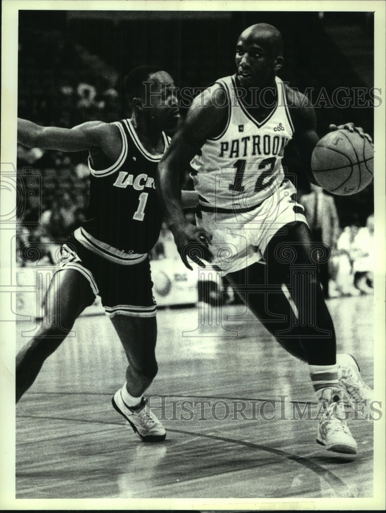 1990 Press Photo Albany Patroons vs. LaCrosse Catbirds action in New York- Historic Images