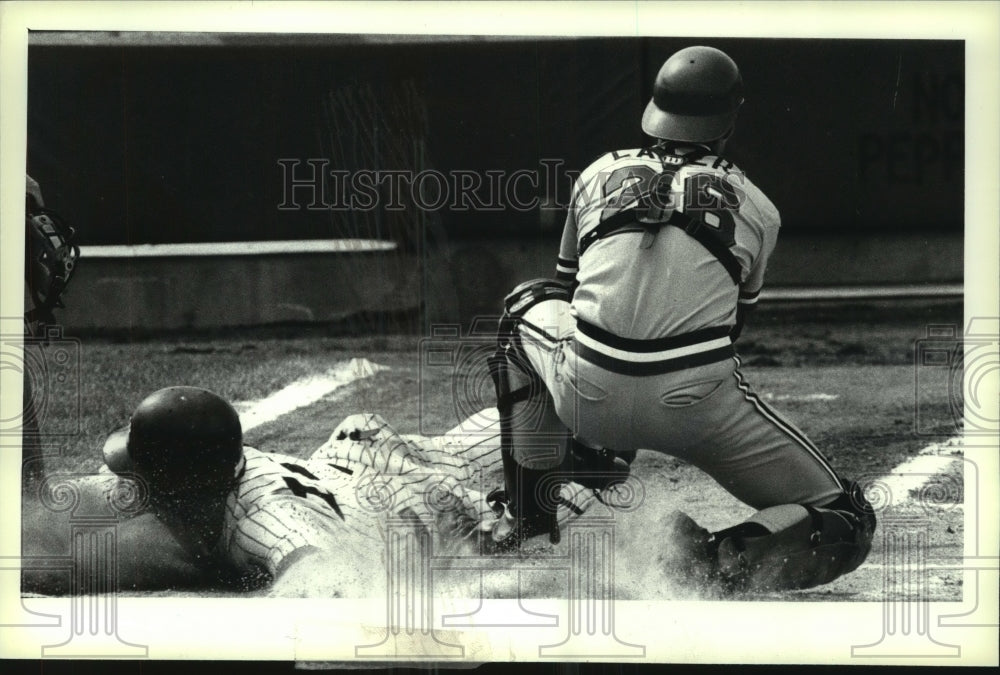 1991 Press Photo Albany-Colonie Yankees baseball action, Heritage Park, New York- Historic Images