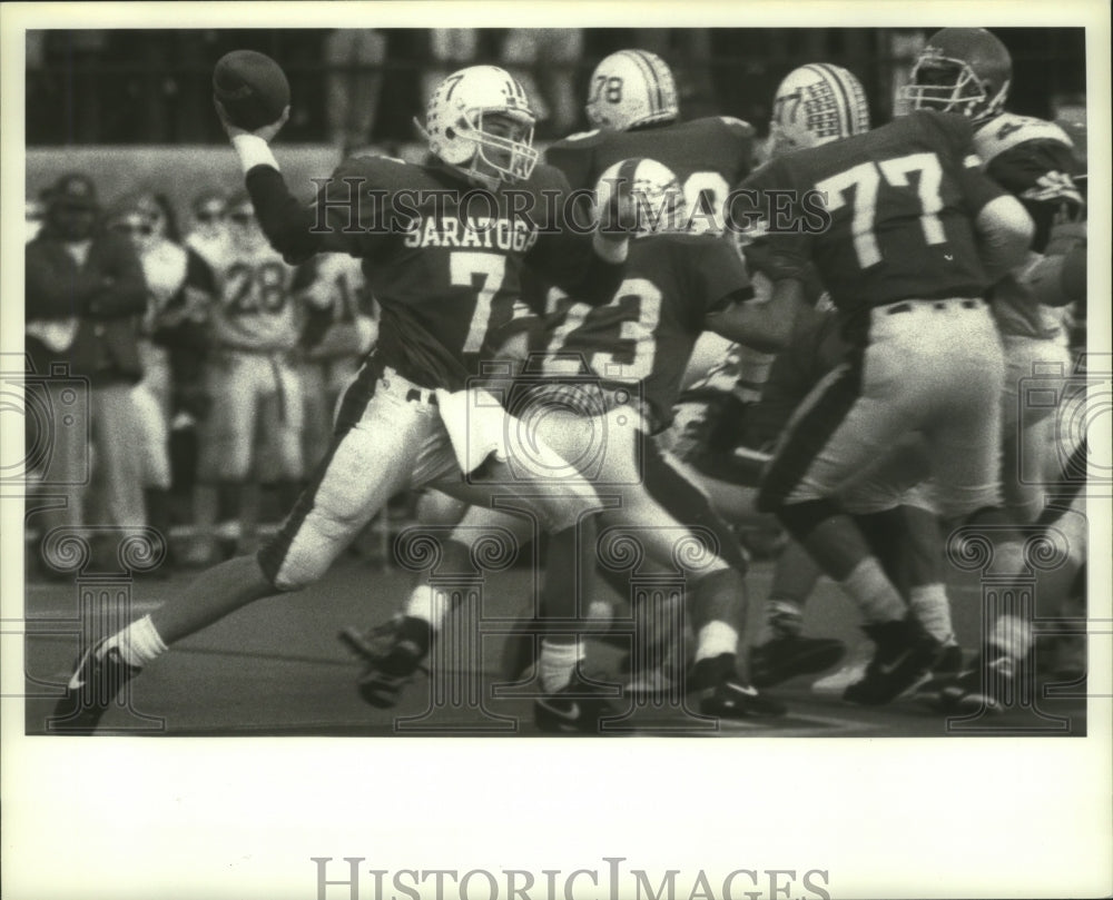 Press Photo Saratoga football quarterback #7 Ryan Masterson throws ball in game- Historic Images