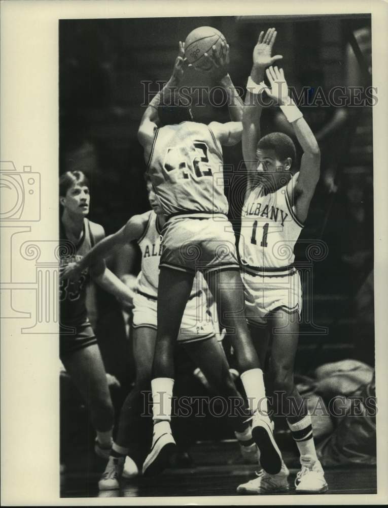 1985 Press Photo Albany Patroons vs. Toronto Tornados basketball, New York- Historic Images