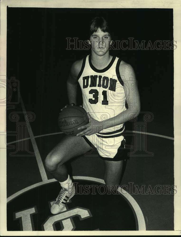 1985 Press Photo Union College basketball player Kurt Fox, Schenectady, NY- Historic Images