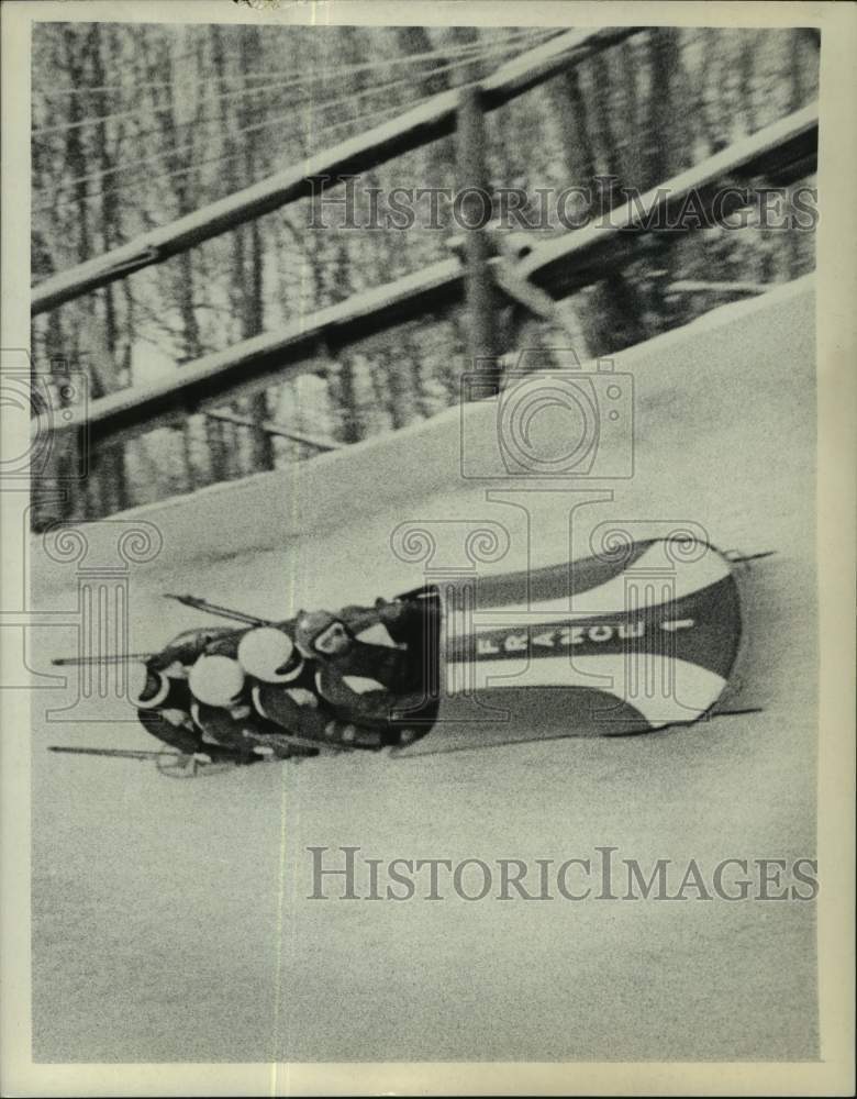 1973 Press Photo Mt. Van Hoevenberg Bobsled Run, Lake Placid, New York- Historic Images