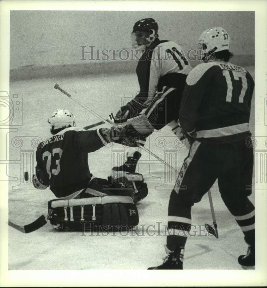 1991 Press Photo Albany Academy vs. South Glens Falls hockey game, New York- Historic Images