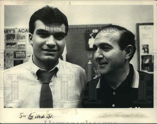 1988 Press Photo St. Mary's Academy basketball coach & son, Glens Falls, NY- Historic Images