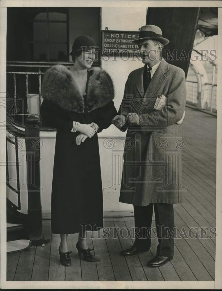1932 Press Photo Mr. &amp; Mrs. John D. Rockefeller 3rd aboard the SS Monarch