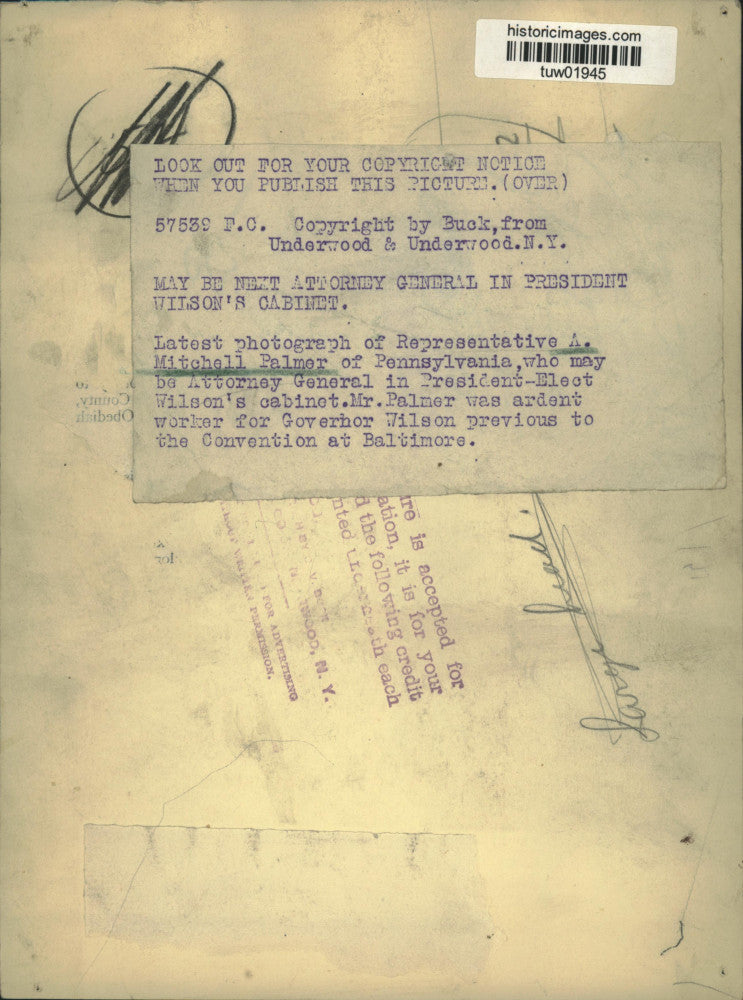 Press Photo Congressman A. Mitchell Palmer of Pennsylvania - tuw01945