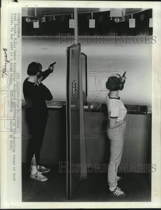 1977 Press Photo Cadet Katherine Goodland on firing range at West Point, NY