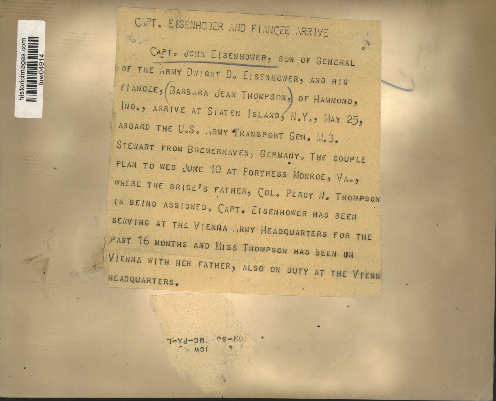 Press Photo Captain John Eisenhower with Barbara Jean Thompson in New York