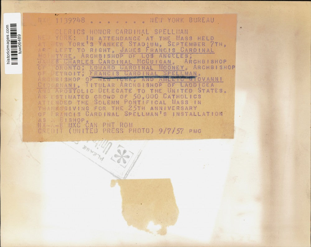 1957 Press Photo Archbishops at Yankee Stadium for Pontifical Mass in New York