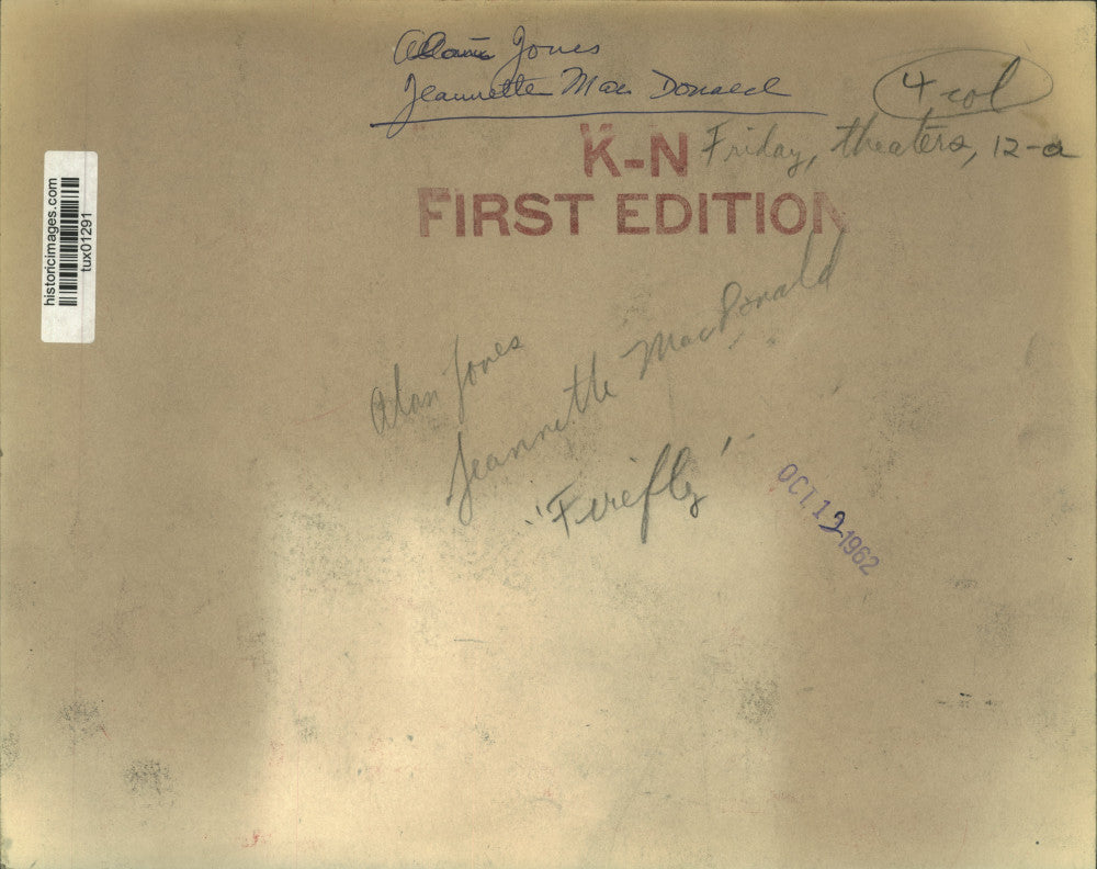 1962 Press Photo Alan Jones & Jeanette MacDonald star in "The Firefly"