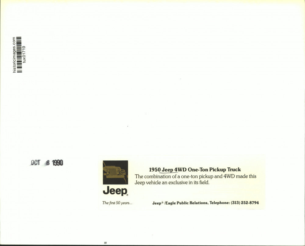 1990 Press Photo 1950 Jeep 4WD One-Ton Pickup Truck - tux01719