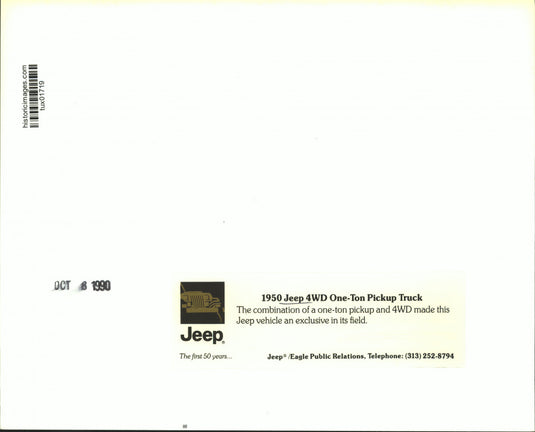 1990 Press Photo 1950 Jeep 4WD One-Ton Pickup Truck - tux01719