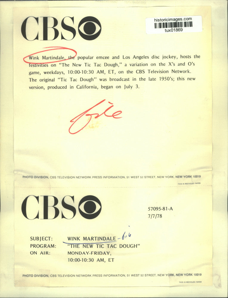 1978 Press Photo Wink Martindale, host of "The New Tic Tac Dough" on CBS-TV