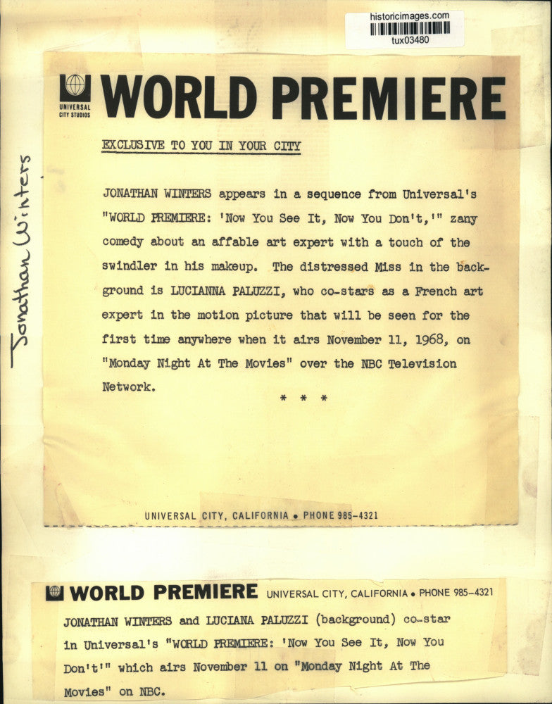 1968 Press Photo Jonathan Winters in "Now You See It, Now You Don't" - tux03480