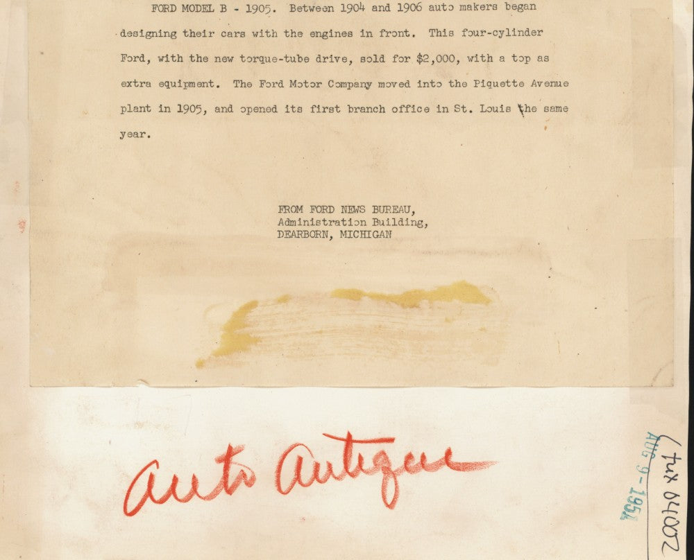 1951 Press Photo 1905 Ford Model B, Four-Cylinder, with Torque-Tube Drive